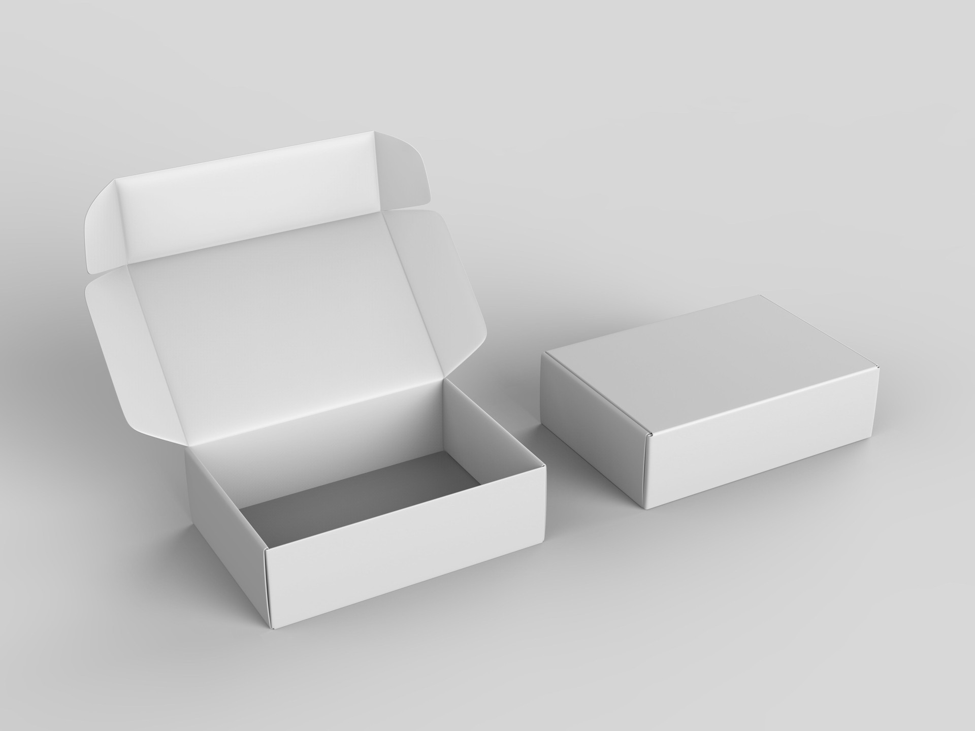 White blank hard cardboard gift or mailer box mock up template, 3d illustration.